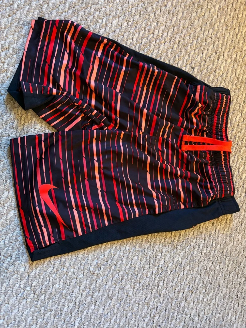 Nike Black Red Striped Kids Athletic Shorts